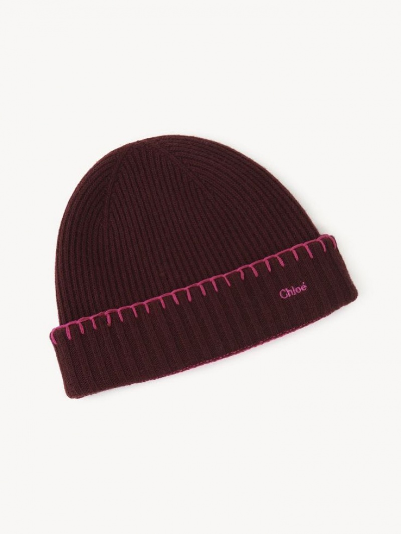 Chloe Ribbet Knit Beanie Hat Lilla Lyserød | CHE-SR14472