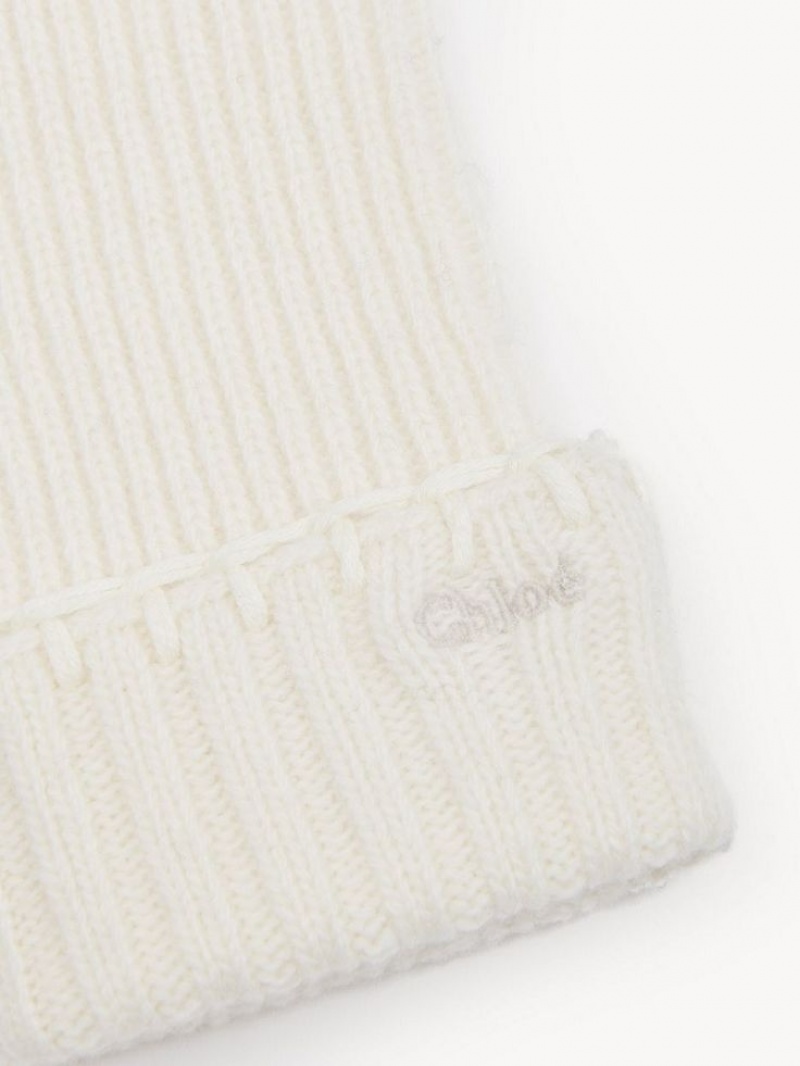 Chloe Ribbet Knit Handsker Hvide | CHE-SR14480