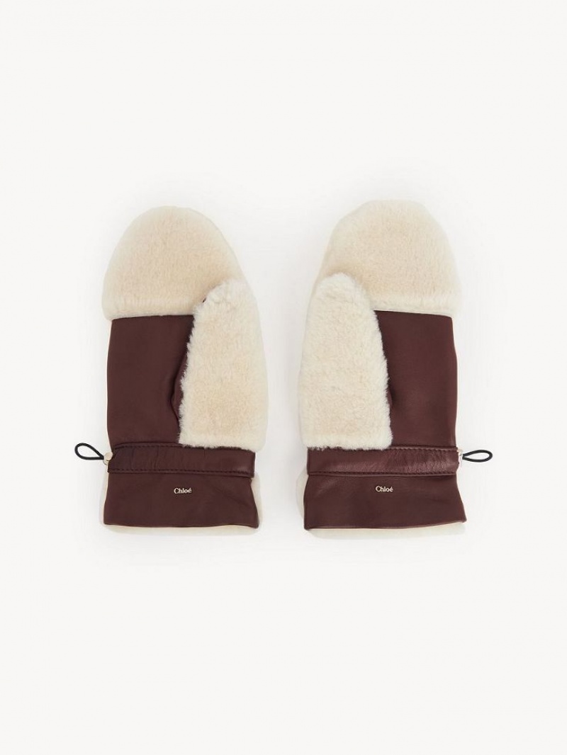 Chloe Shearling Mittens Hat Beige Brune | CHE-SR14467