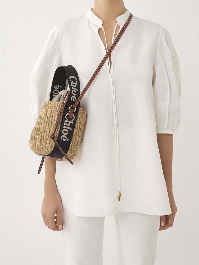 Chloe Small Woody Basket Crossbody Taske Sort Beige | CHE-SR13566