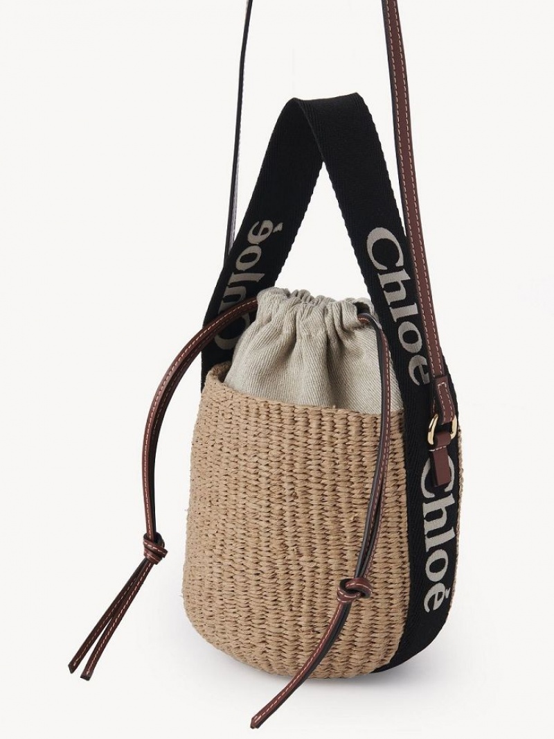 Chloe Small Woody Basket Crossbody Taske Sort Beige | CHE-SR13566