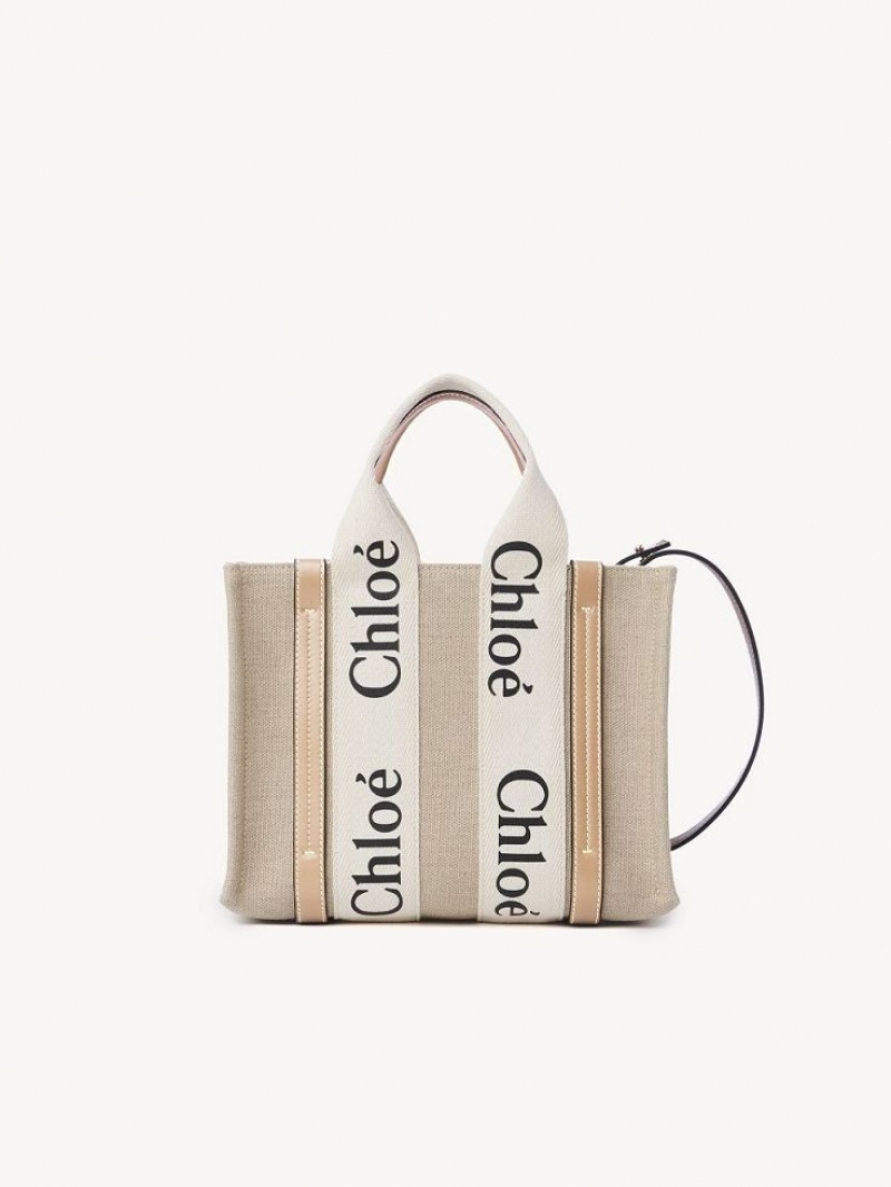 Chloe Small Woody Tote Mini Tasker Hvide Beige | CHE-SR13670