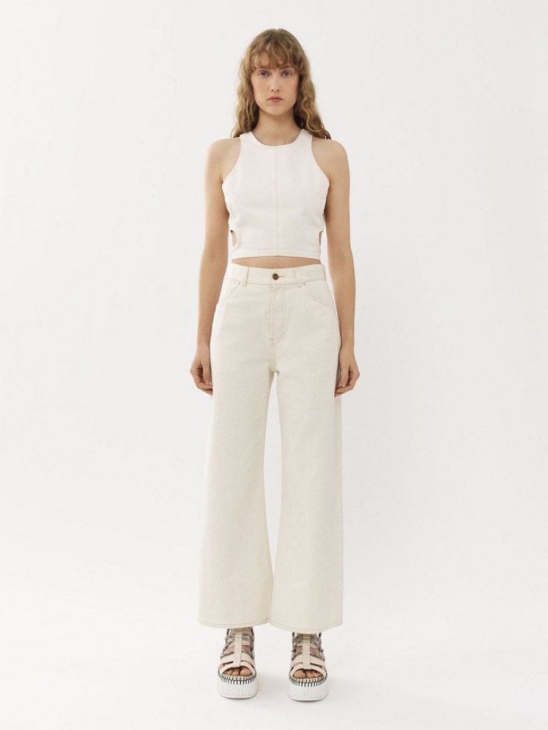 Chloe Stromboli Brede Cropped Jeans Hvide | CHE-SR13995