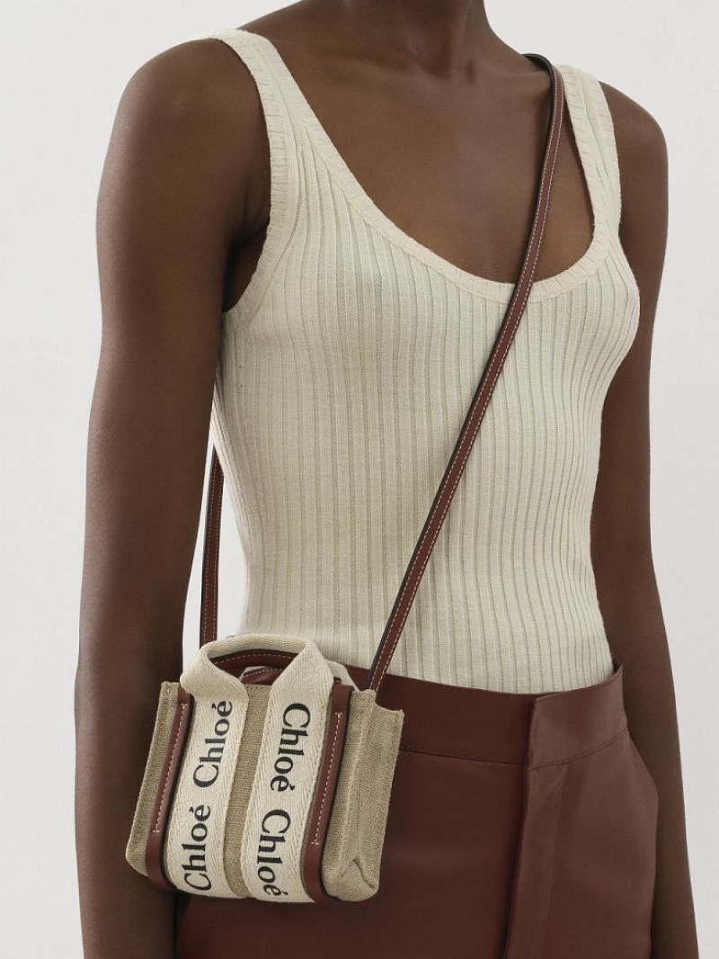 Chloe Woody Nano Crossbody Taske Hvide Brune | CHE-SR13495